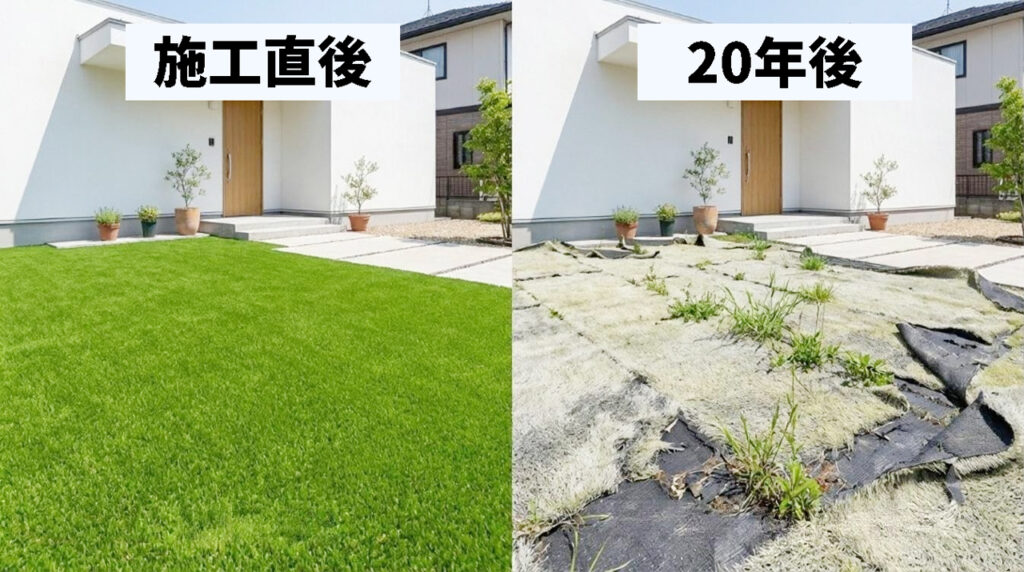 人工芝の耐用年数は20年？20年後の写真・長持ちする方法